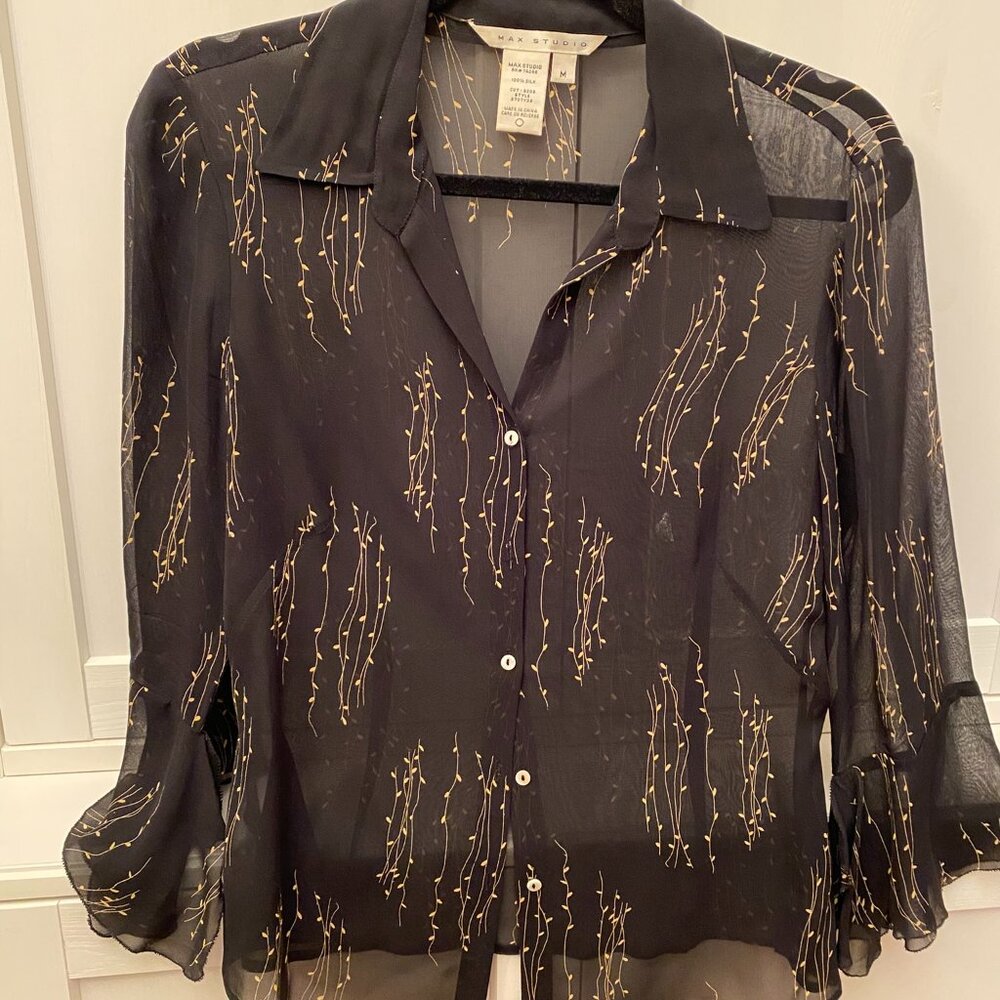 Max Studio Sheer Silk Printed Blouse